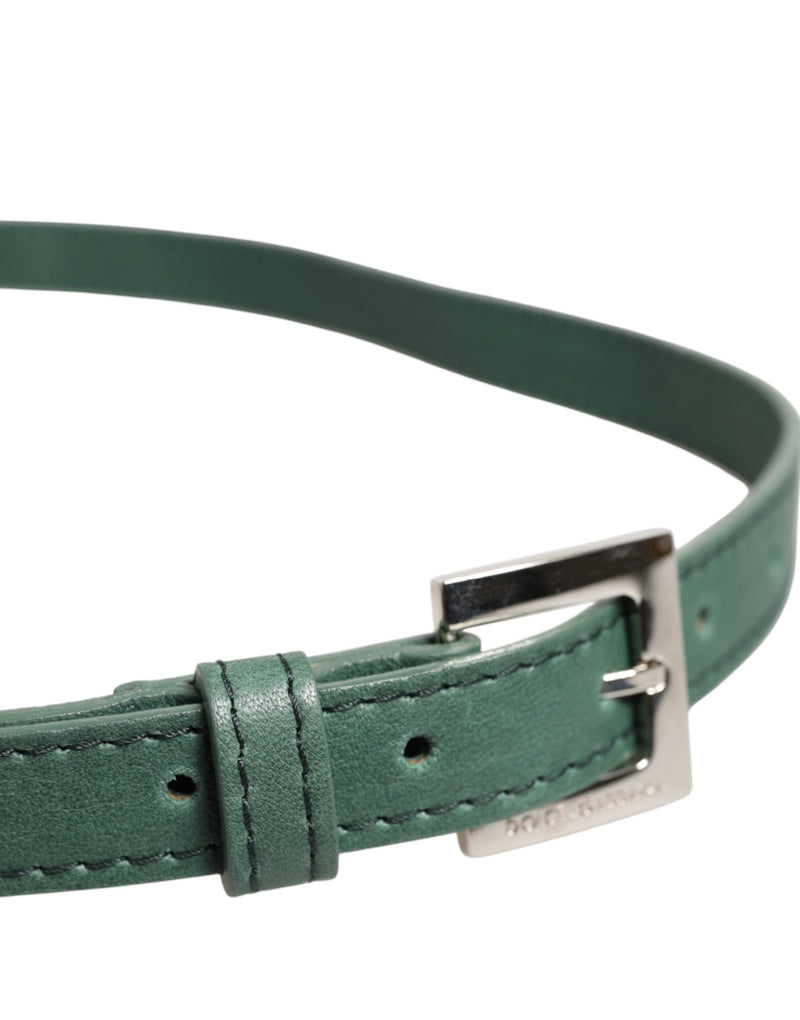 Ceinture en cuir vert foncé Dolce & Gabbana avec boucle en métal argenté