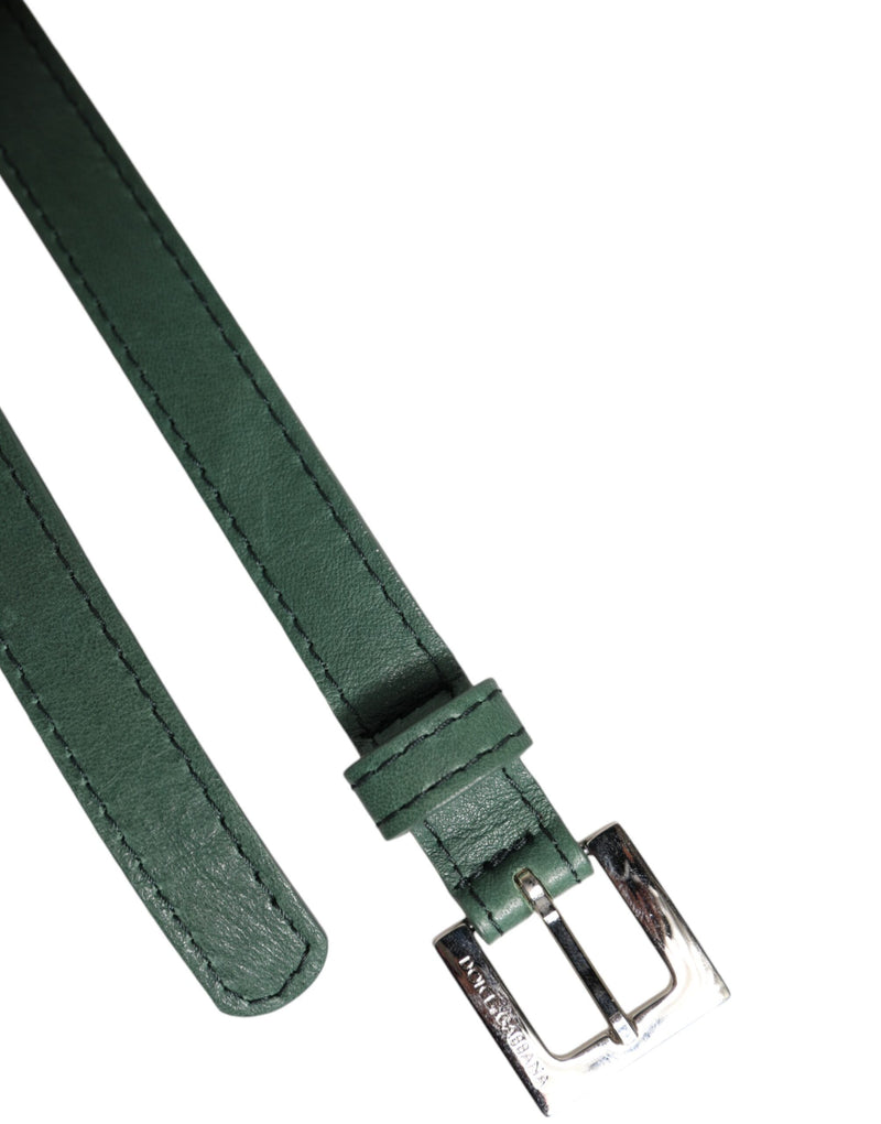 Ceinture en cuir vert foncé Dolce & Gabbana avec boucle en métal argenté