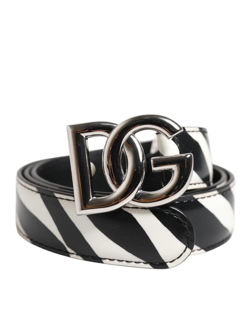 Dolce & Gabbana Ceinture en Cuir Noir et Blanc avec Boucle DG Argentée