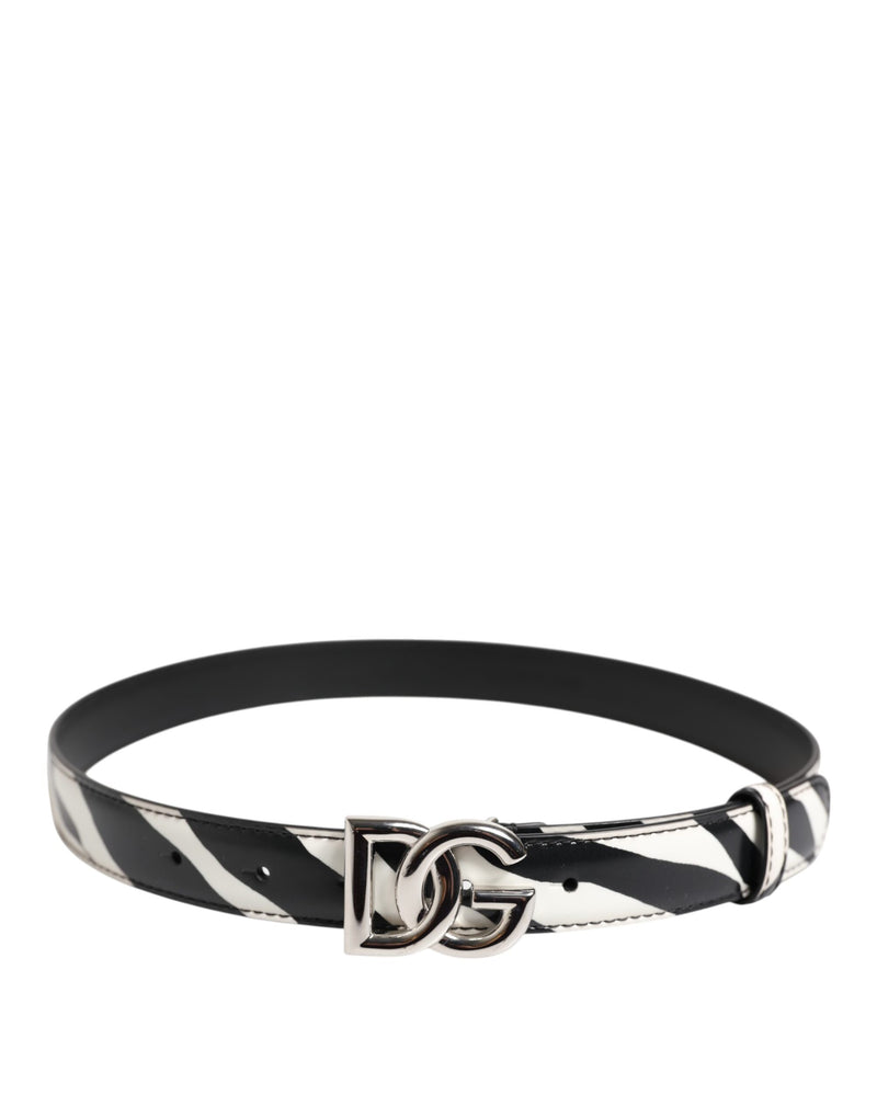 Dolce & Gabbana Ceinture en Cuir Noir et Blanc avec Boucle DG Argentée