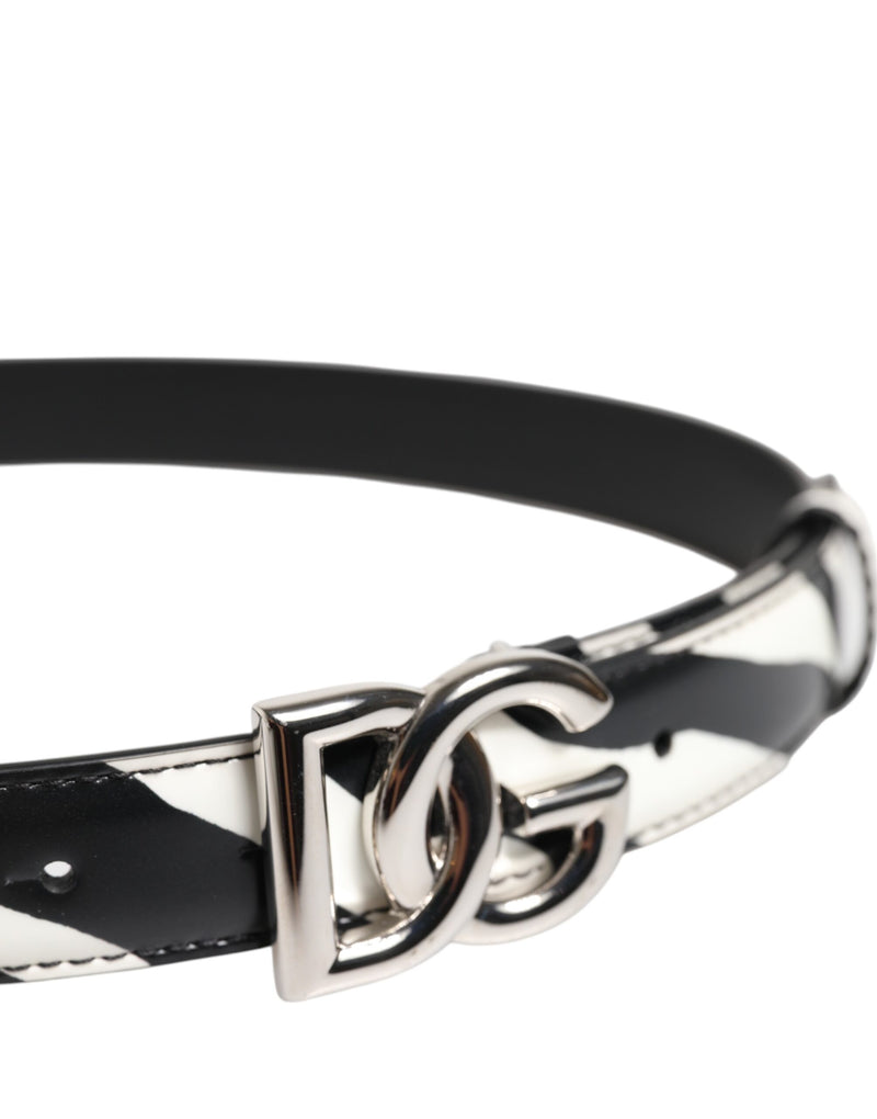Dolce & Gabbana Ceinture en Cuir Noir et Blanc avec Boucle DG Argentée