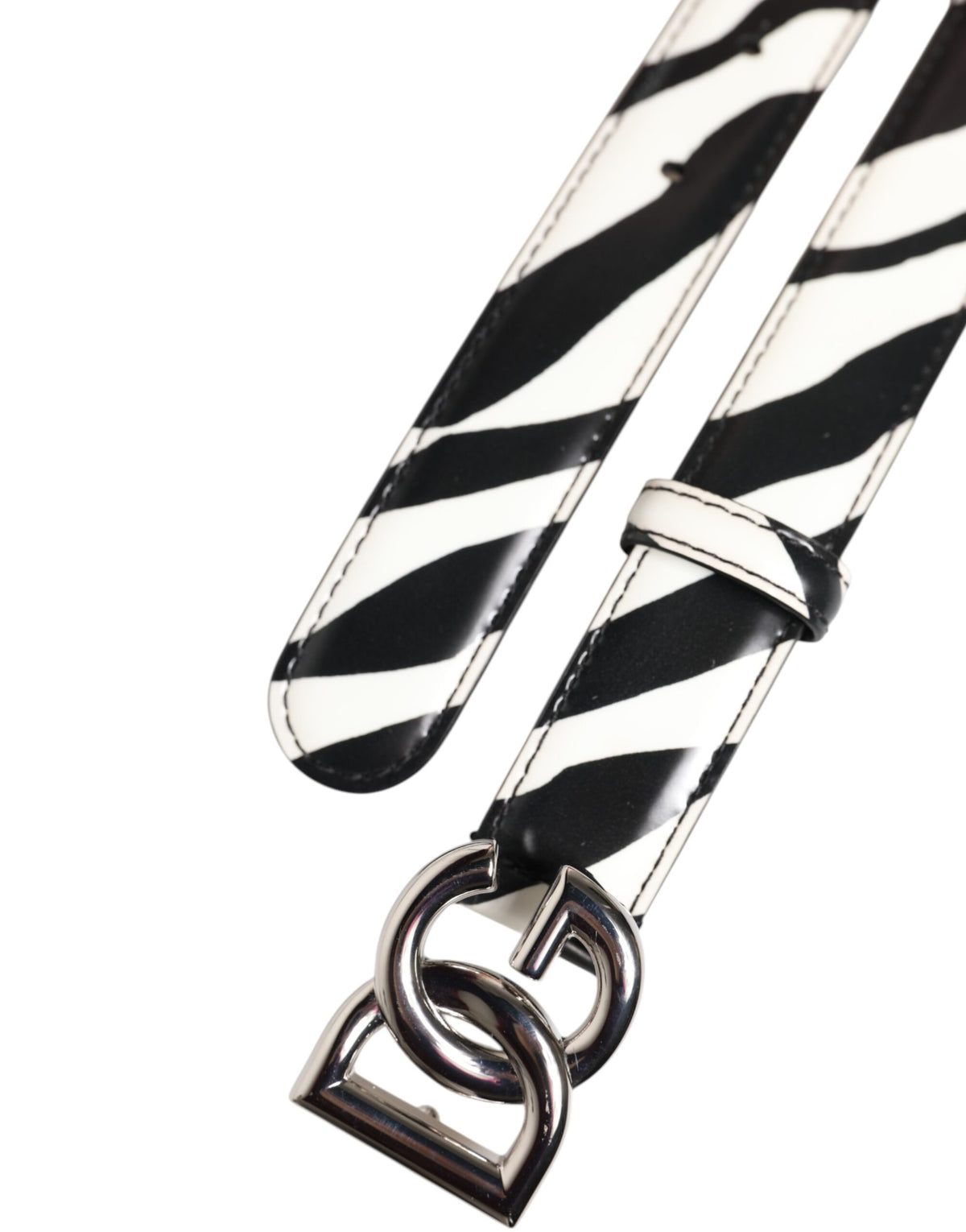 Dolce & Gabbana Ceinture en Cuir Noir et Blanc avec Boucle DG Argentée