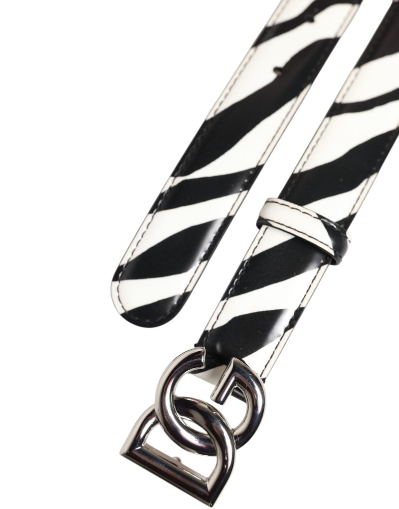 Dolce & Gabbana Ceinture en Cuir Noir et Blanc avec Boucle DG Argentée