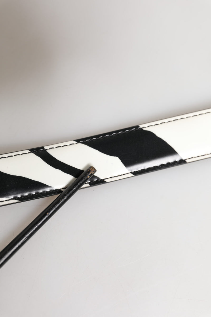 Dolce & Gabbana Ceinture en Cuir Noir et Blanc avec Boucle DG Argentée