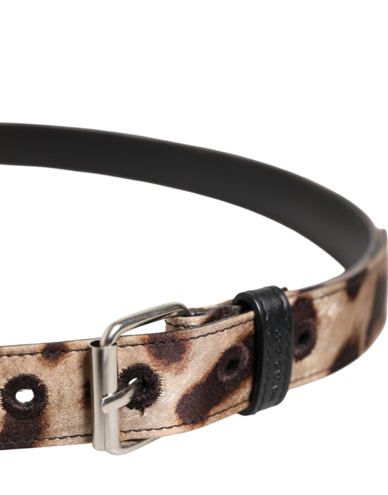 Dolce & Gabbana Ceinture en Cuir Léopard Marron avec Boucle Métallique Argentée