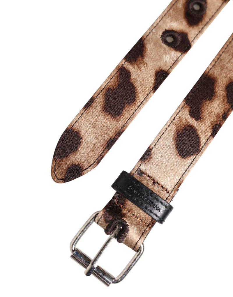 Dolce & Gabbana Ceinture en Cuir Léopard Marron avec Boucle Métallique Argentée