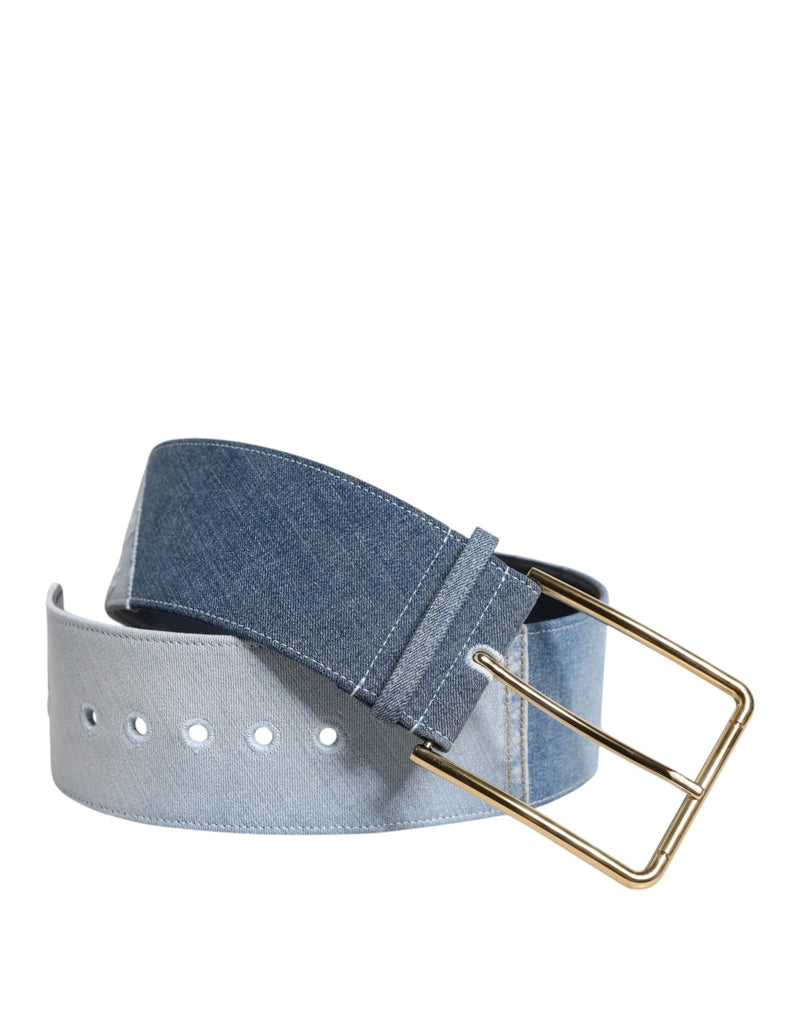 Dolce & Gabbana Ceinture en Denim Bleu Bicolore avec Boucle Dorée