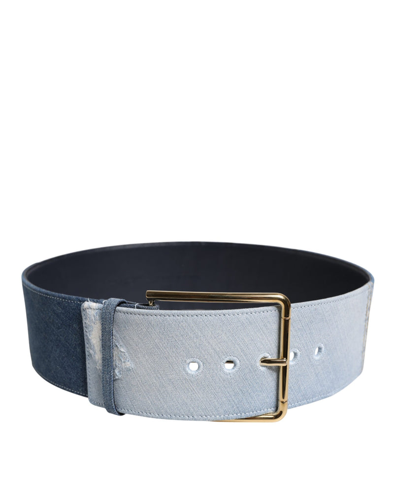 Dolce & Gabbana Ceinture en Denim Bleu Bicolore avec Boucle Dorée