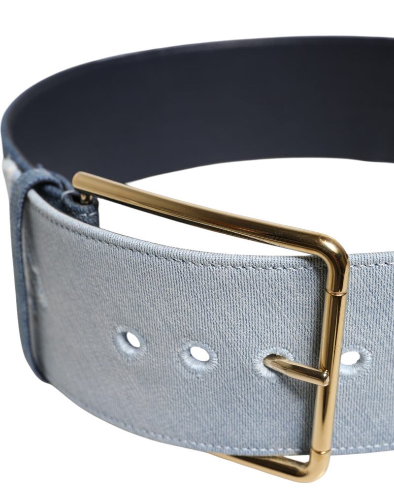 Dolce & Gabbana Ceinture en Denim Bleu Bicolore avec Boucle Dorée
