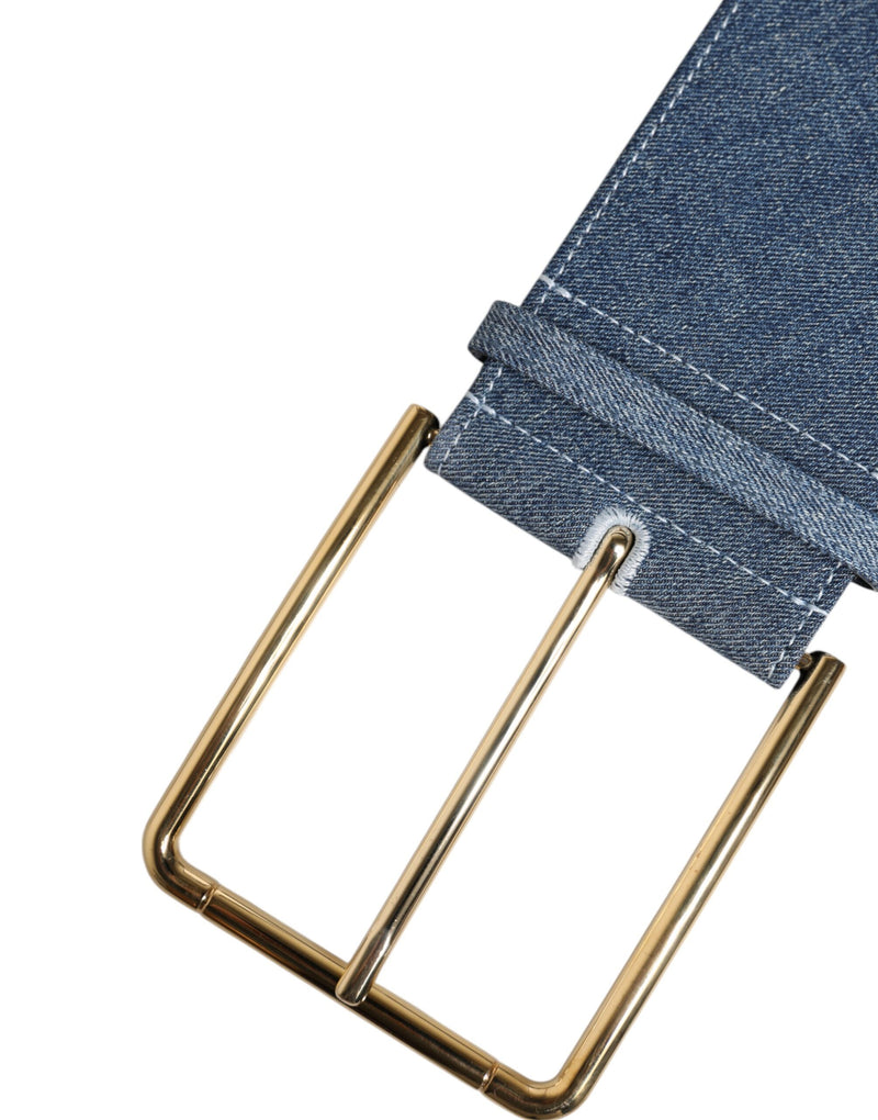 Dolce & Gabbana Ceinture en Denim Bleu Bicolore avec Boucle Dorée
