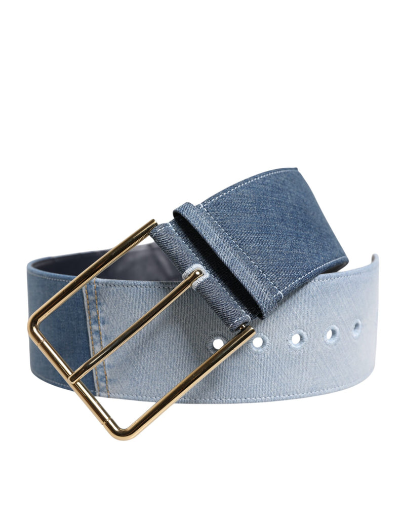 Ceinture en Denim Bleu à Deux Tons avec Boucle en Métal Doré - Dolce & Gabbana