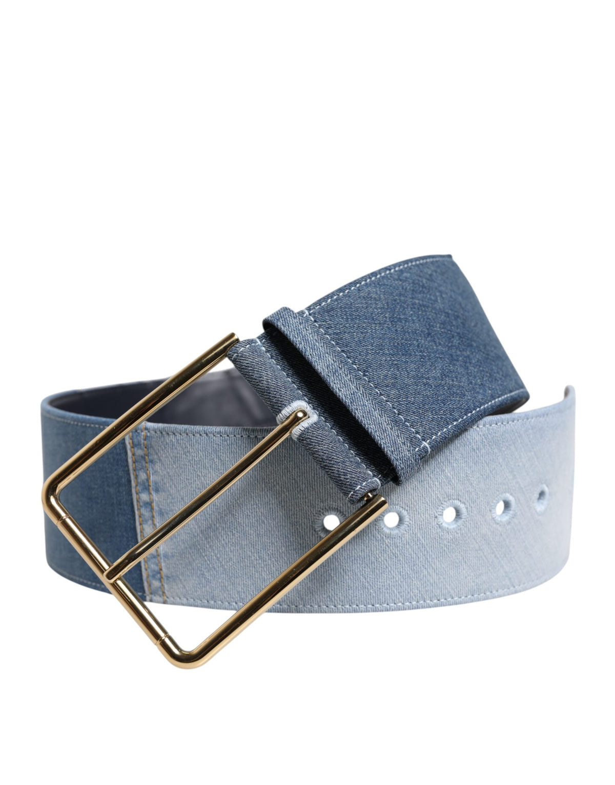 Ceinture en Denim Bleu à Deux Tons avec Boucle en Métal Doré - Dolce & Gabbana