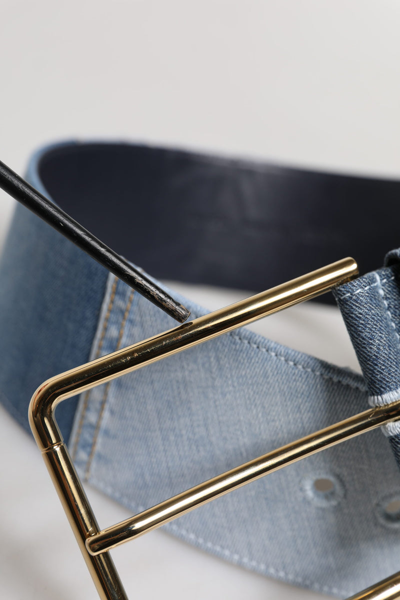 Ceinture en Denim Bleu à Deux Tons avec Boucle en Métal Doré - Dolce & Gabbana