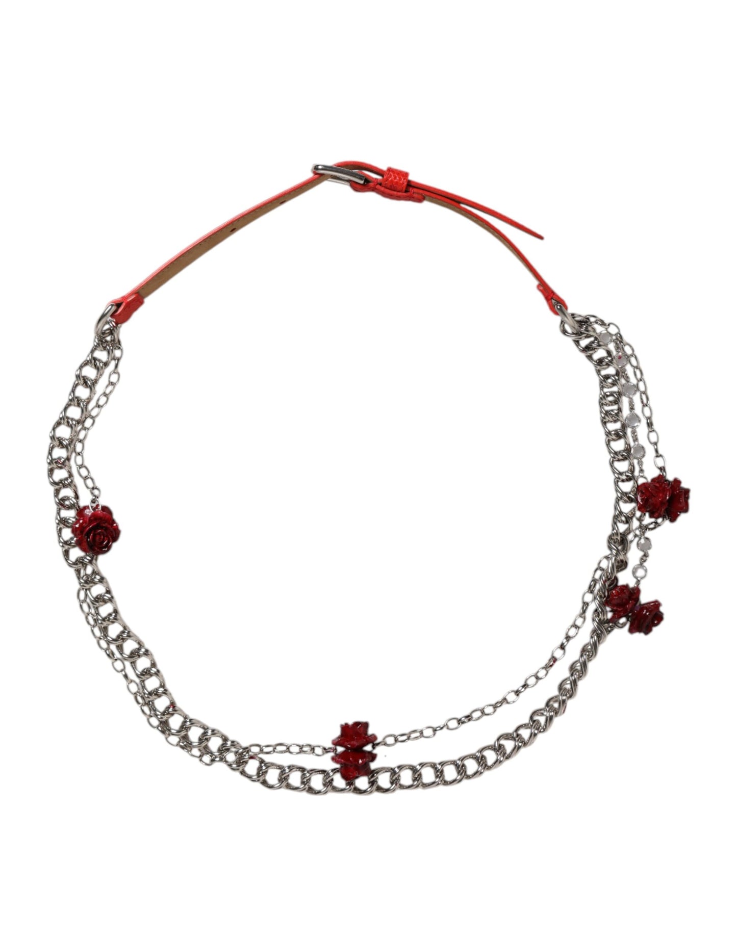 Ceinture Cintura florale en cuir rouge Dolce & Gabbana avec chaîne argentée