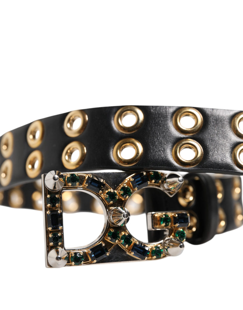 Ceinture en Cuir Noir Dolce & Gabbana avec Boucle DG en Cristal