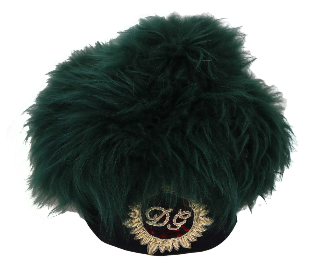 Chapeau cloche Dolce &amp; Gabbana en fourrure verte avec logo DG brodé