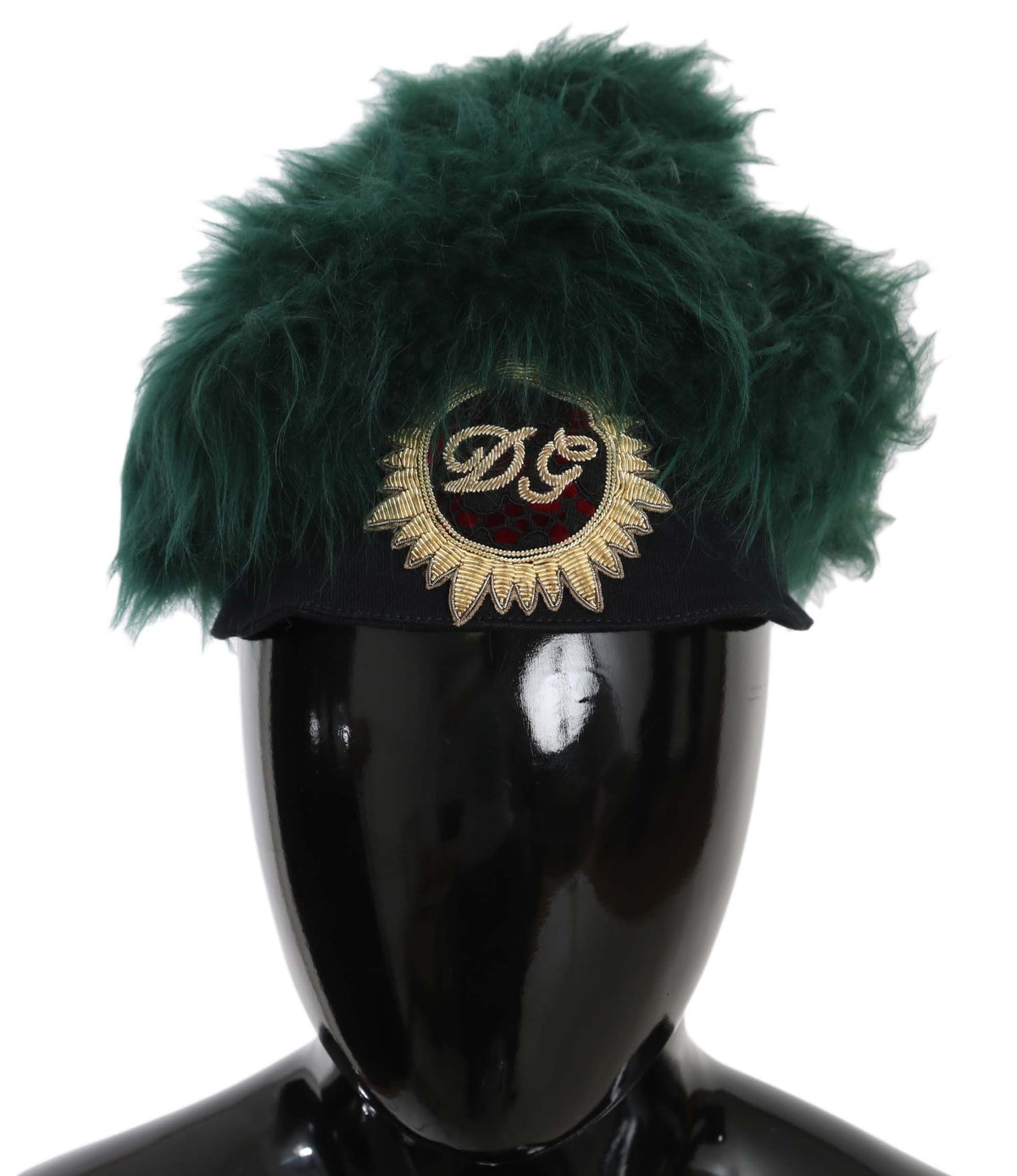 Chapeau cloche Dolce &amp; Gabbana en fourrure verte avec logo DG brodé