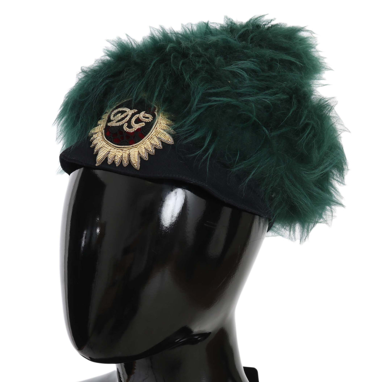 Chapeau cloche Dolce &amp; Gabbana en fourrure verte avec logo DG brodé