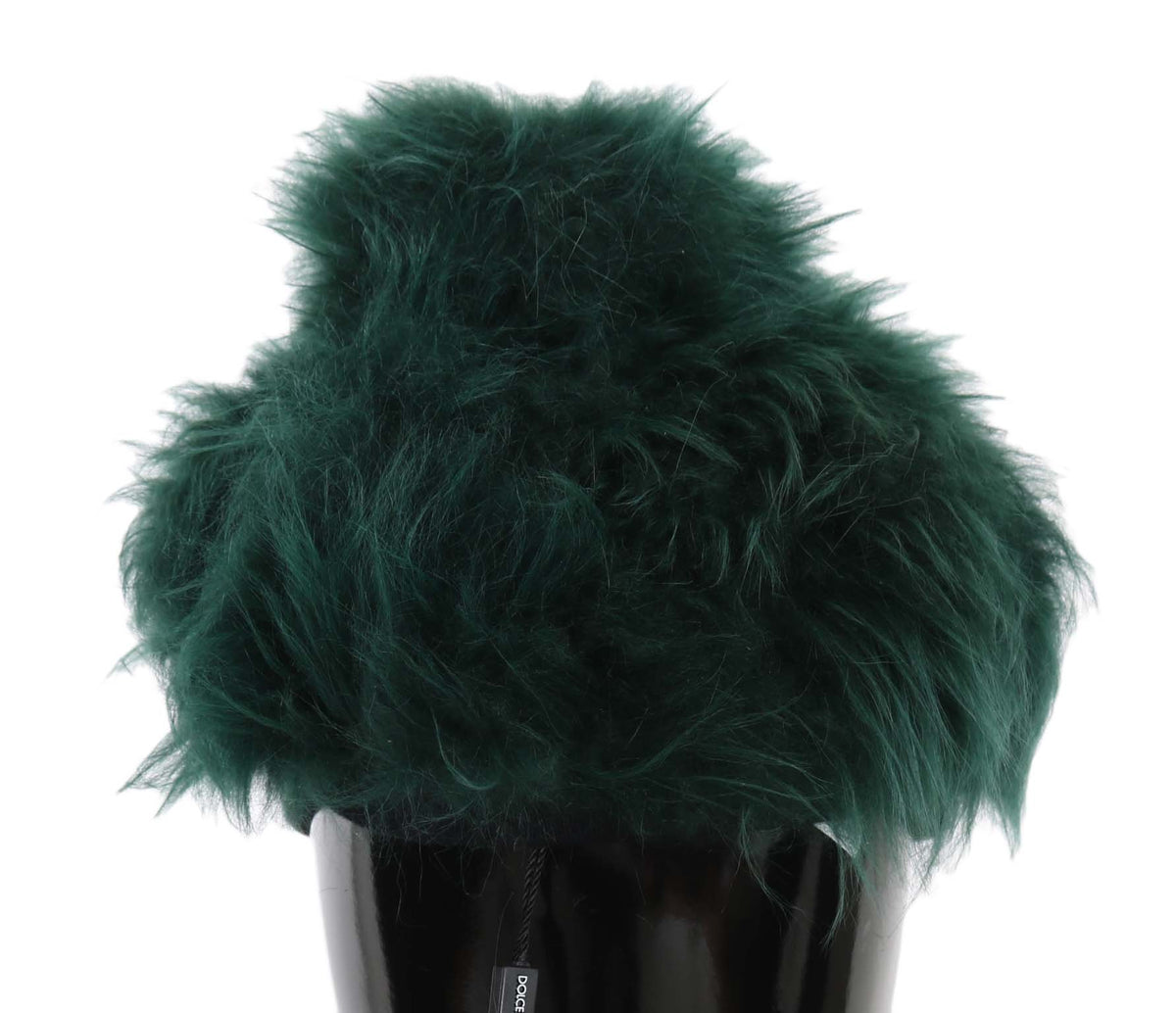 Chapeau cloche Dolce &amp; Gabbana en fourrure verte avec logo DG brodé
