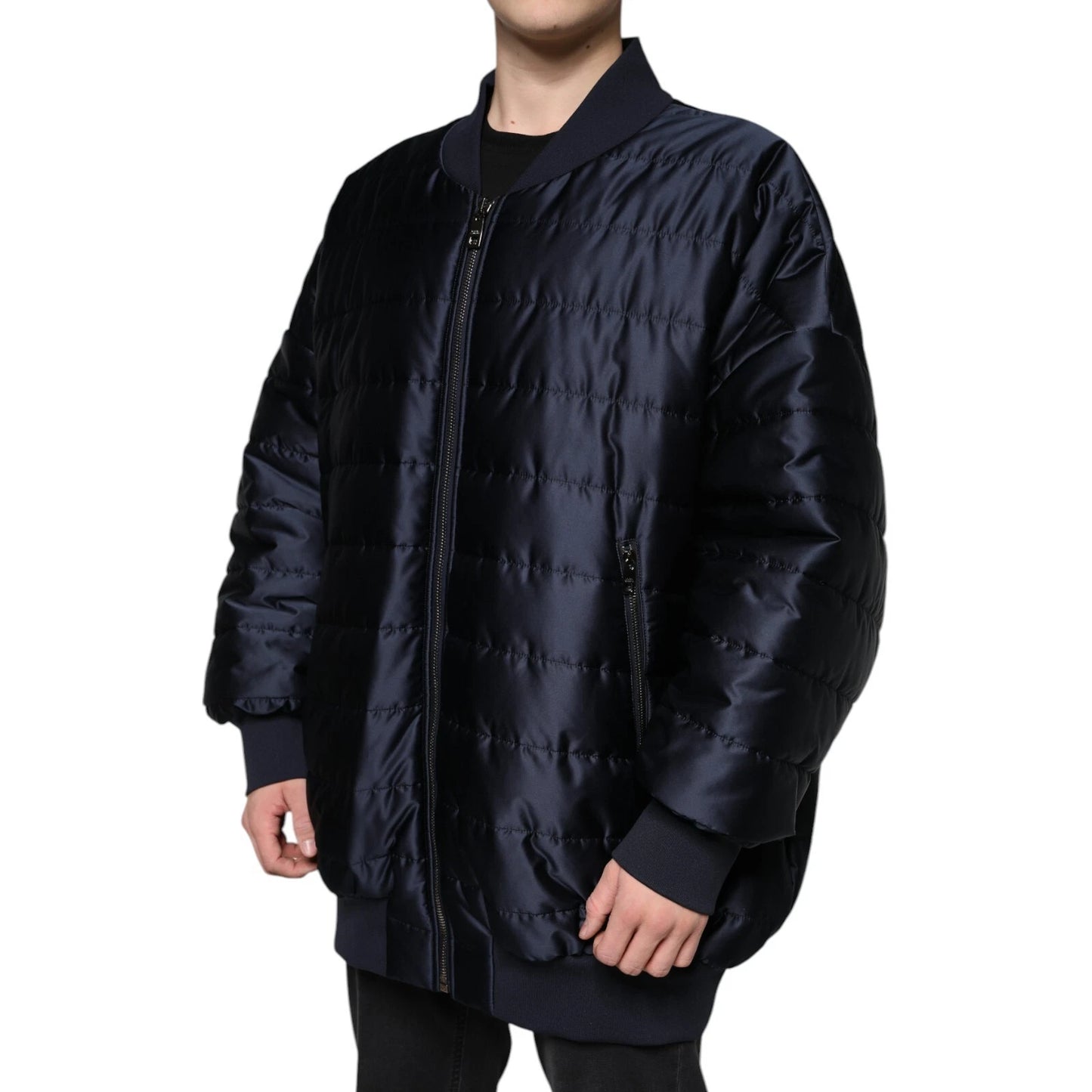 Dolce & Gabbana Dark Blue Quilted Full Zip Bomber Jacket