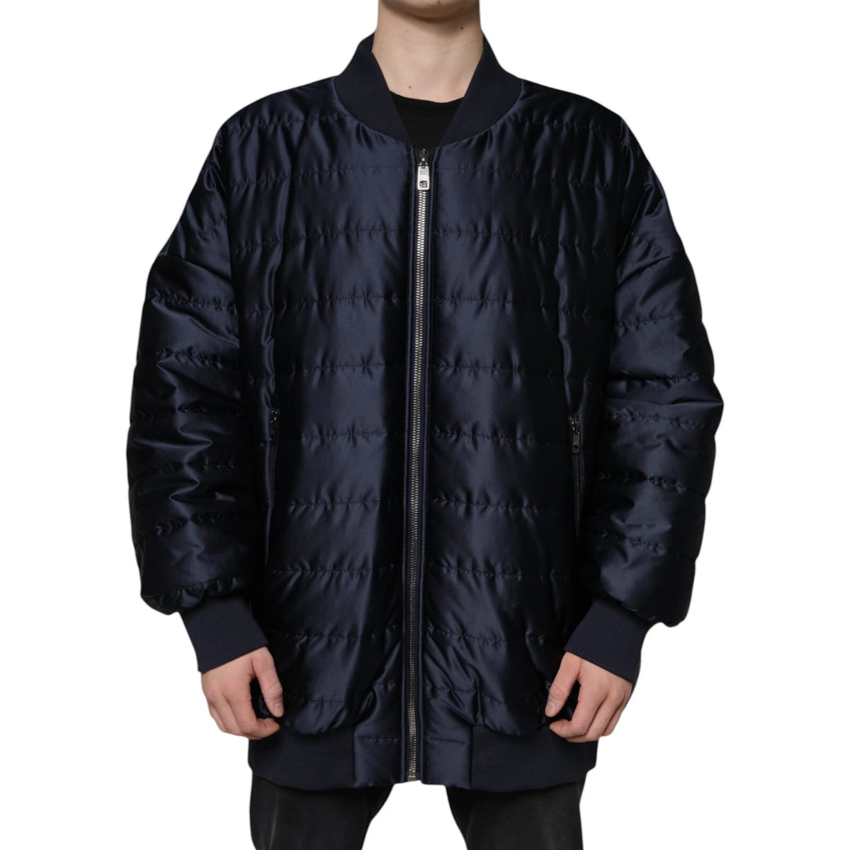 Bomber Jacket à Fermeture Éclair et Motif Quilté Bleu Foncé de Dolce & Gabbana