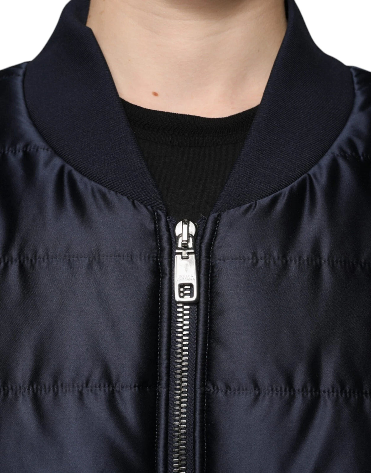 Bomber Jacket à Fermeture Éclair et Motif Quilté Bleu Foncé de Dolce & Gabbana