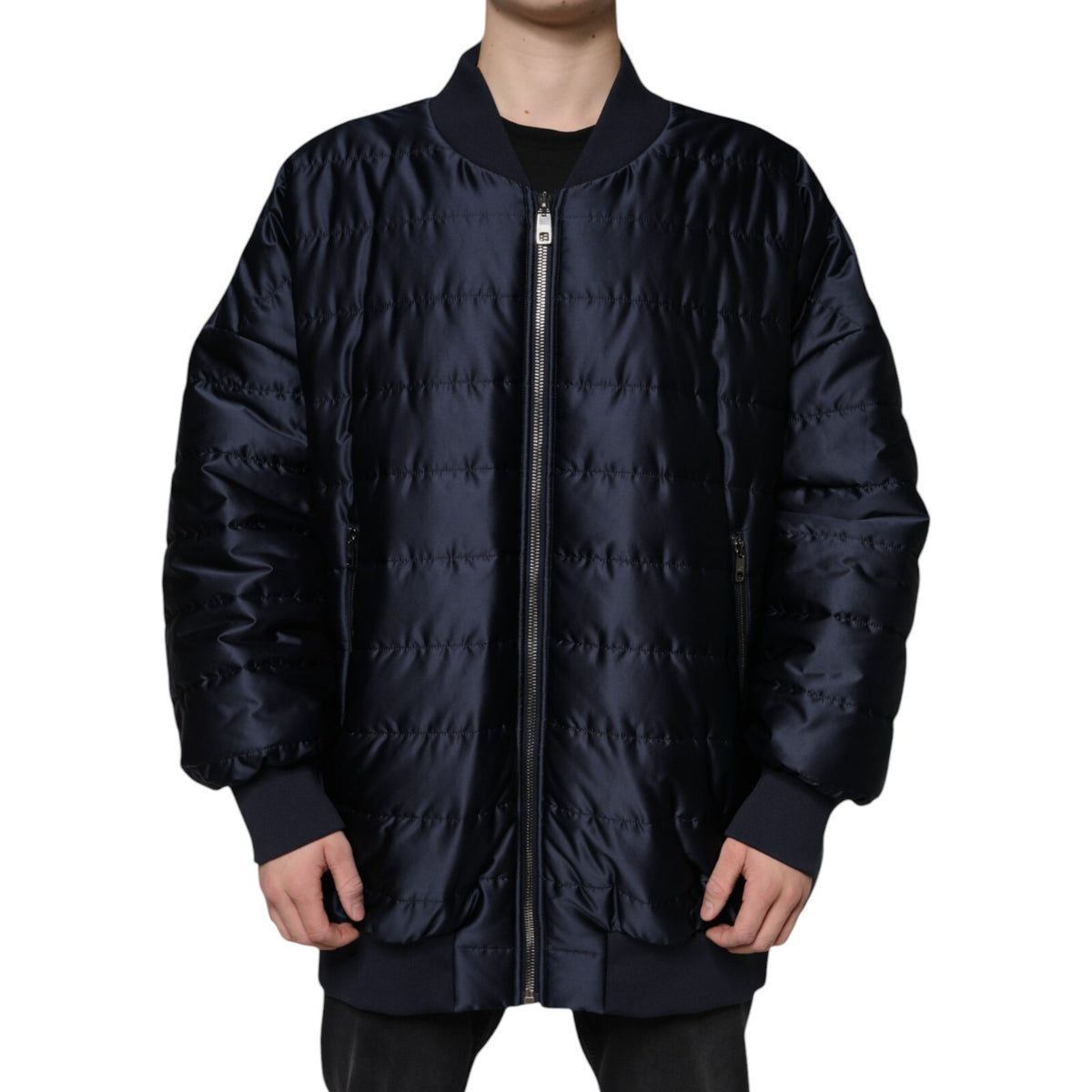 Bomber Jacket à Fermeture Éclair et Motif Quilté Bleu Foncé de Dolce & Gabbana