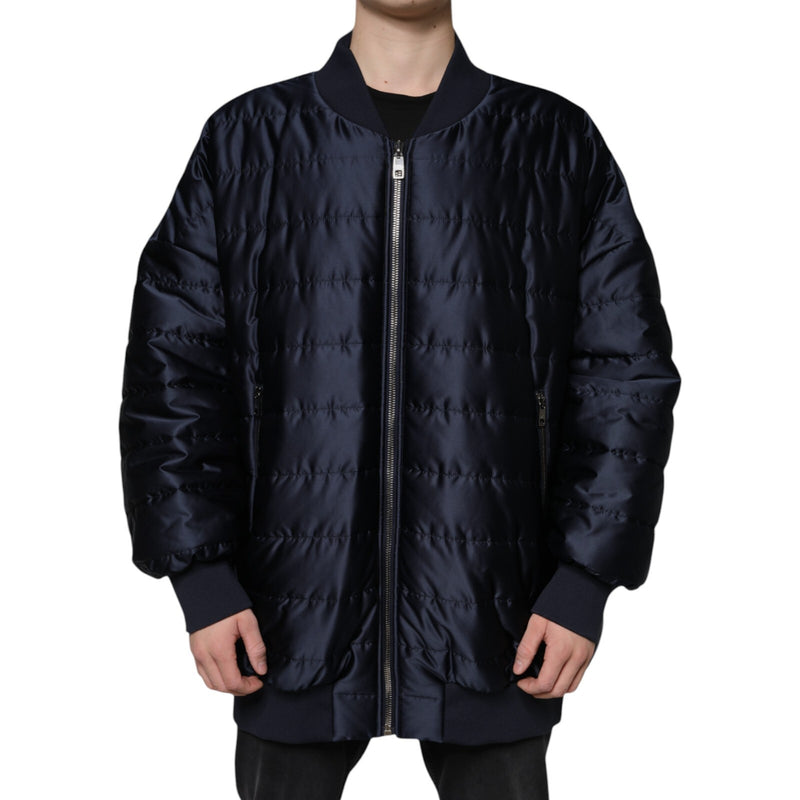 Bomber Jacket à Fermeture Éclair et Motif Quilté Bleu Foncé de Dolce & Gabbana