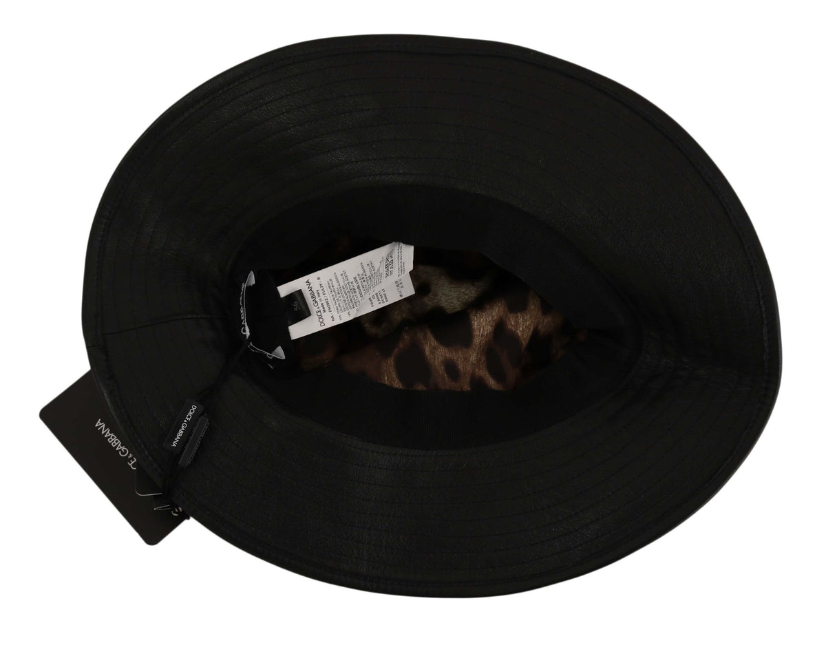 Chapeau à large bord en cuir noir Dolce &amp; Gabbana DG Coin Crystal