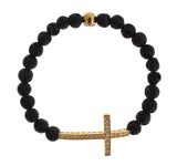 Bracelet Nialaya en argent 925 avec croix en pierre de lave et zircone cubique transparent