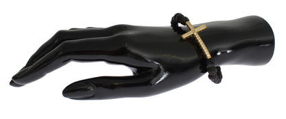 Bracelet Nialaya en argent 925 avec croix en pierre de lave et zircone cubique transparent