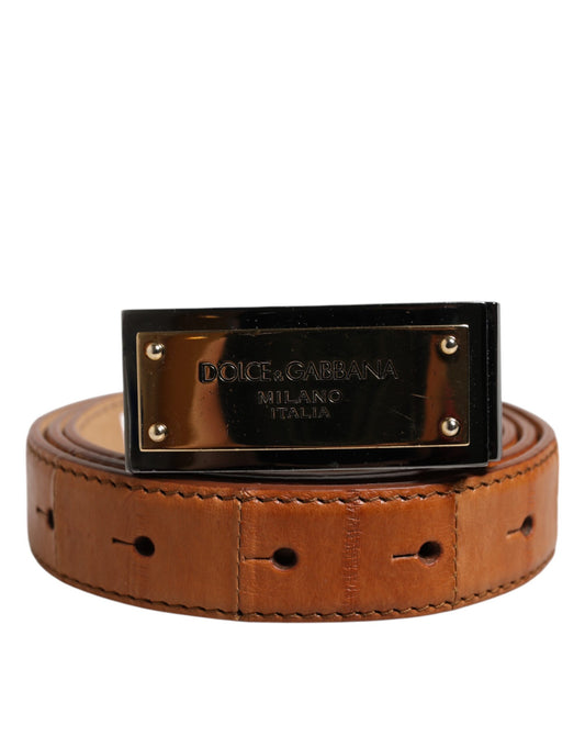 Ceinture Dolce & Gabbana en cuir marron avec boucle dorée et logo DG