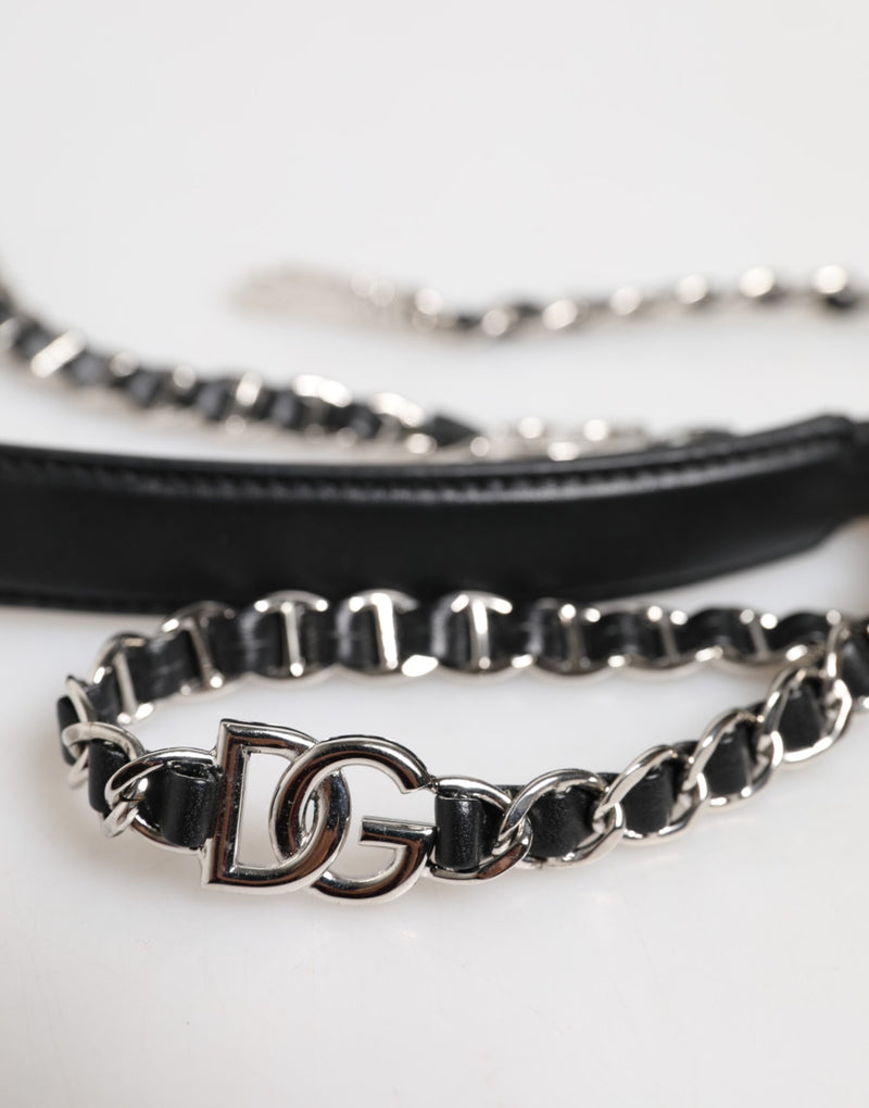 Dolce & Gabbana Black Leather DG Logo Chain Bag Shoulder Strap