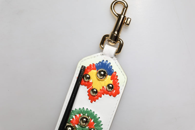 Dolce & Gabbana White Calfskin Raffia Embroidered Patchwork Shoulder Strap