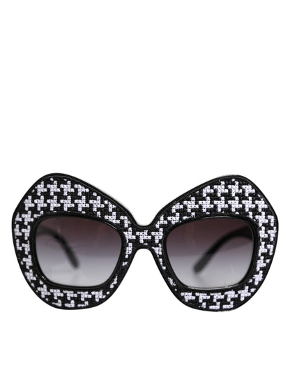 Dolce & Gabbana Zwart Wit PIED DE POULE Print Oversized Shades Zonnebril