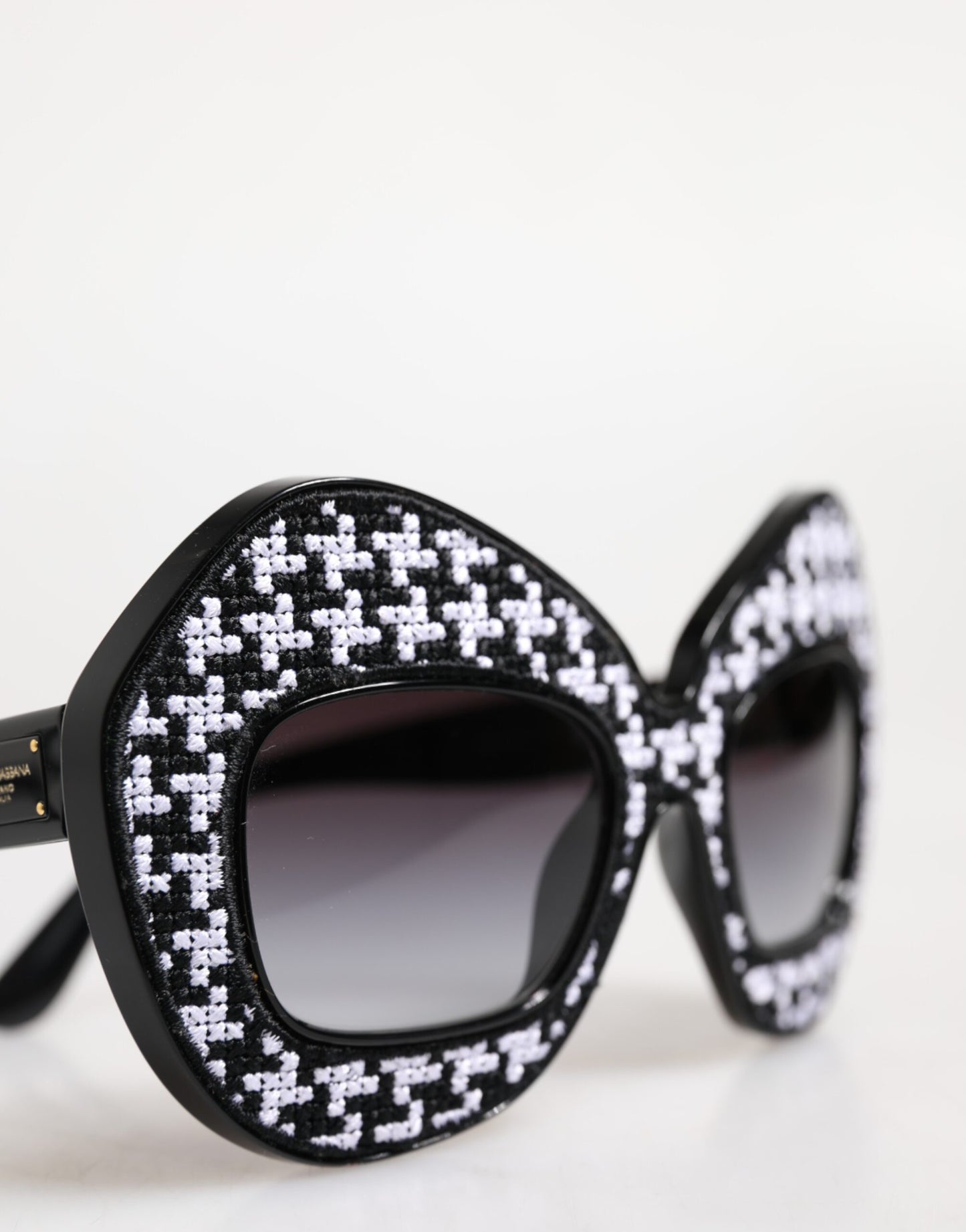 Dolce & Gabbana Zwart Wit PIED DE POULE Print Oversized Shades Zonnebril