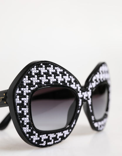Dolce & Gabbana Zwart Wit PIED DE POULE Print Oversized Shades Zonnebril