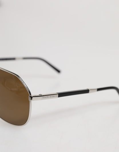 Dolce & Gabbana DG2073 Silver Steel Classic Pilot Brown Lens Zonnebril