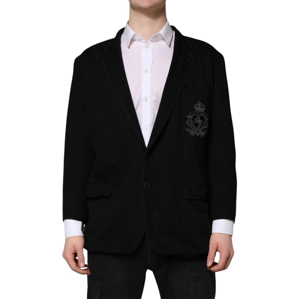 Dolce &amp; Gabbana, veste-blazer noire en viscose, modèle DG Crown.