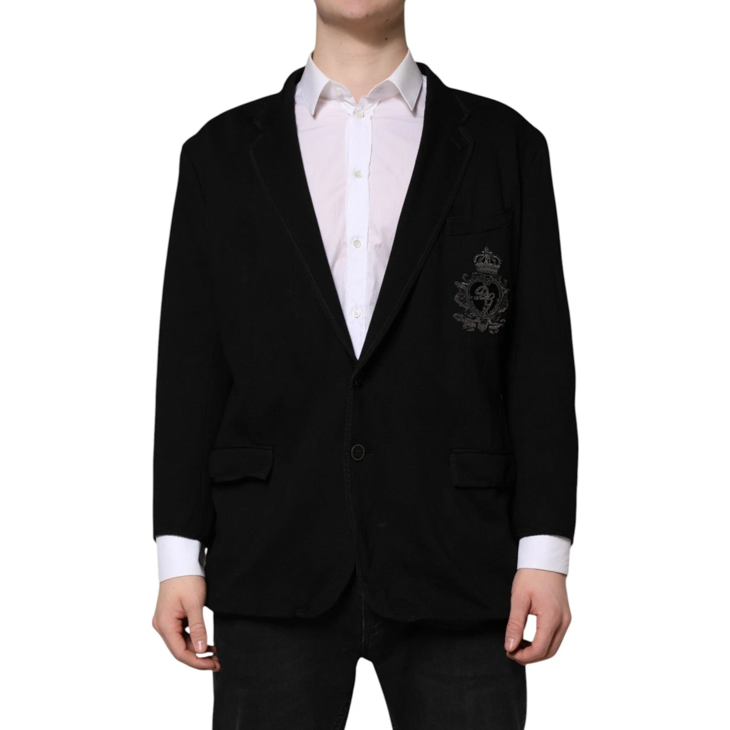 Dolce &amp; Gabbana, veste-blazer noire en viscose, modèle DG Crown.