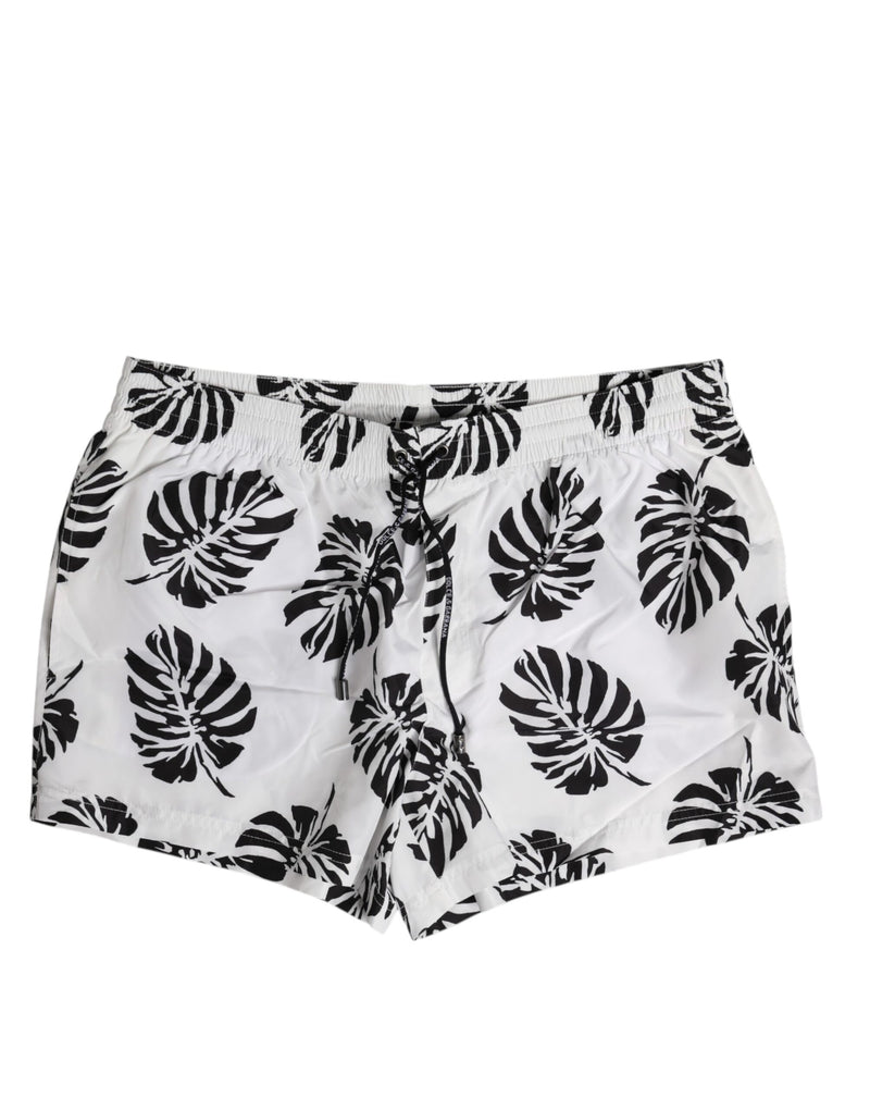 Dolce & Gabbana White Black Print Swim Shorts