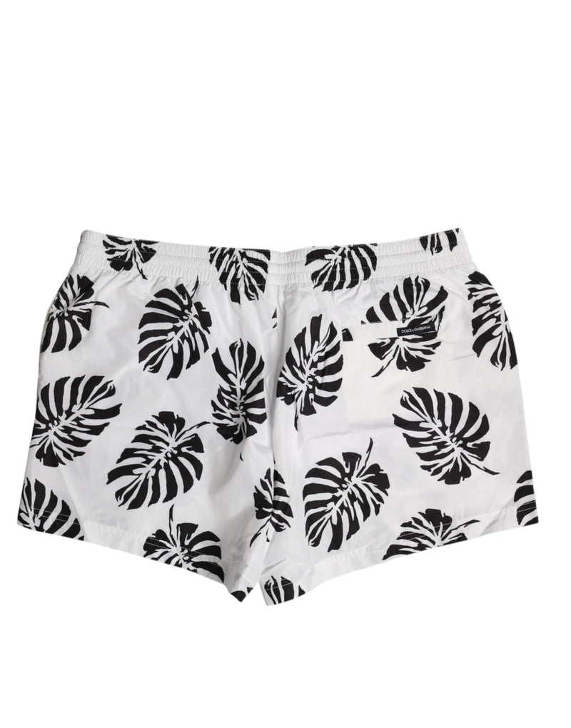 Dolce & Gabbana White Black Print Swim Shorts