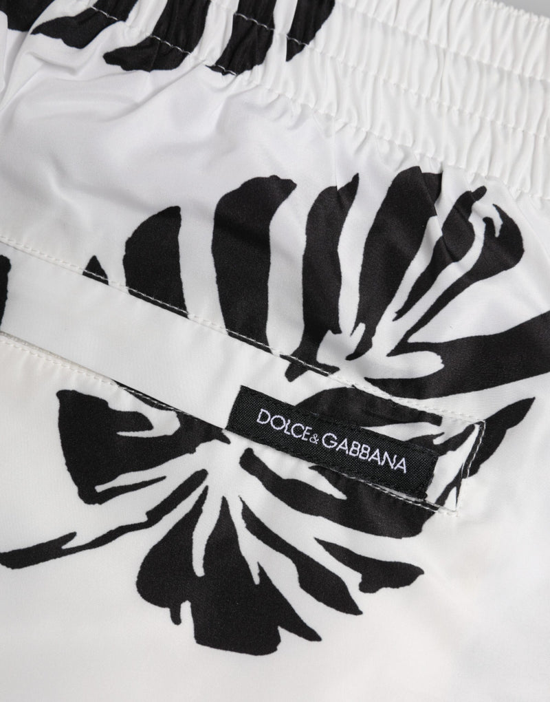 Dolce & Gabbana White Black Print Swim Shorts
