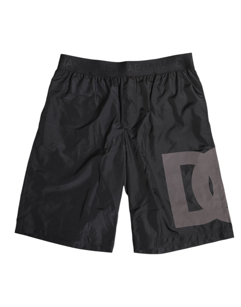 Dolce & Gabbana Black Logo Print Swim Shorts for Men
