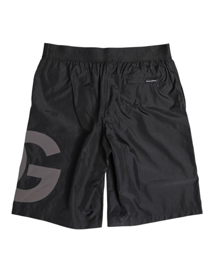 Dolce & Gabbana Black Logo Print Beachwear Men Shorts Swimwear