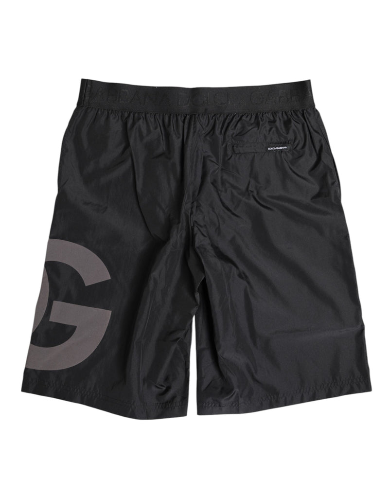 Dolce & Gabbana Black Logo Print Swim Shorts for Men