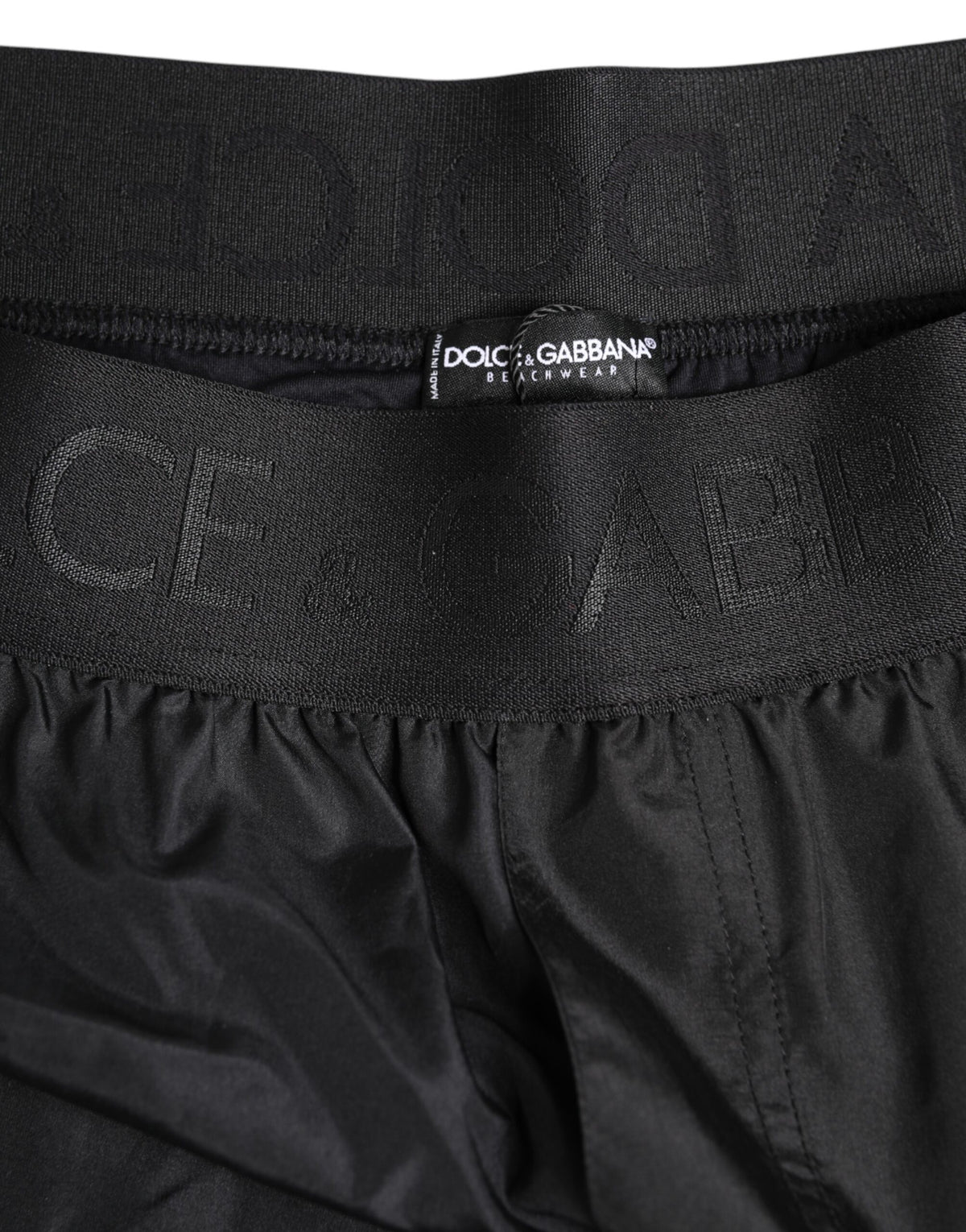 Dolce & Gabbana Black Logo Print Swim Shorts for Men