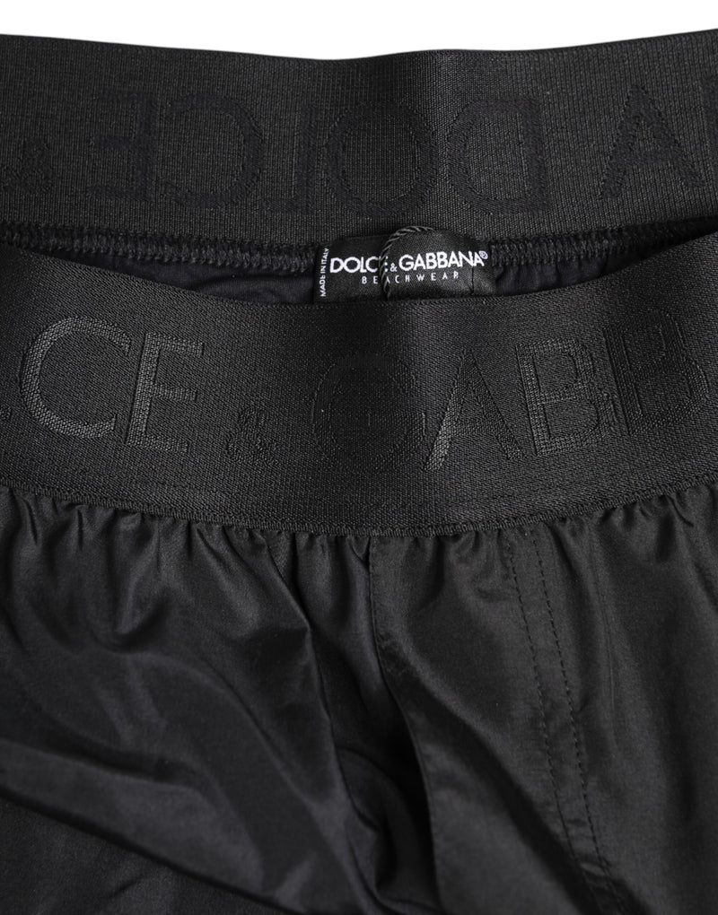 Dolce & Gabbana Black Logo Print Swim Shorts for Men