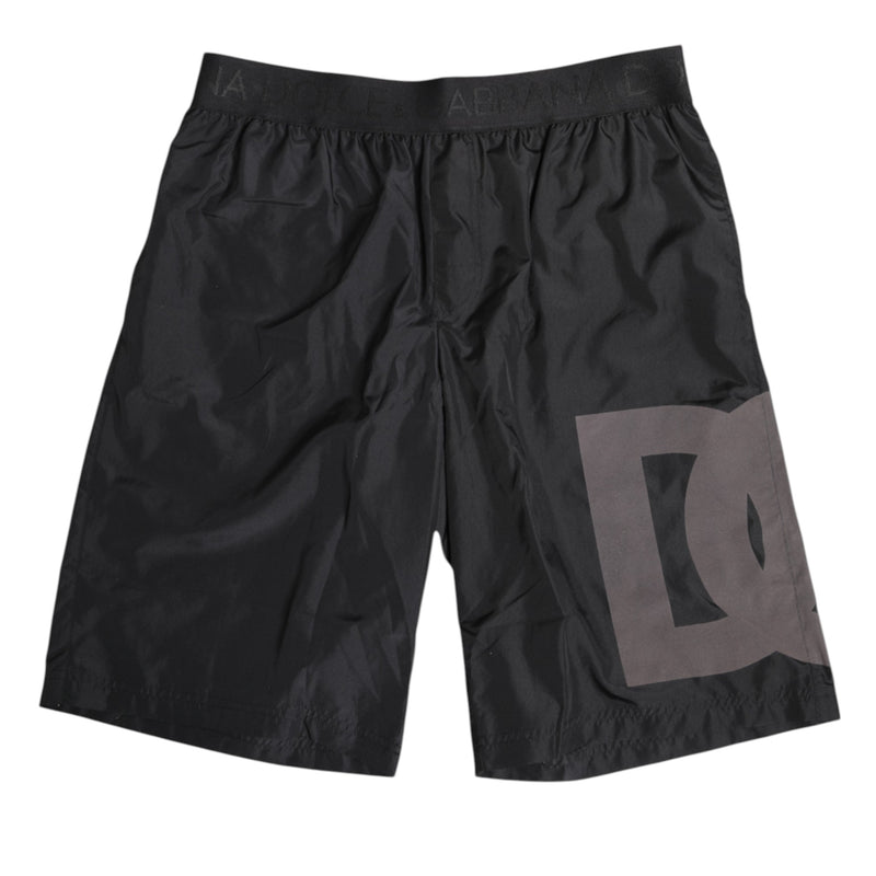 Dolce & Gabbana Black Logo Print Swim Shorts for Men
