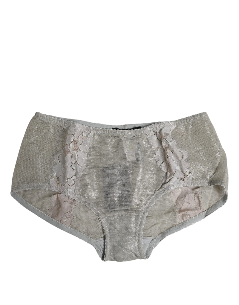 Dolce & Gabbana Gray Cotton Floral Lace High Waist Panty